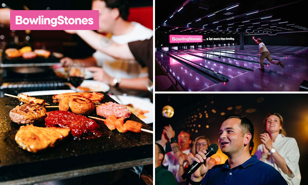 Steengrillen + halve fles wijn/water + dessert + bowlen (2 uur), escaperoom of karaoke (2 uur)