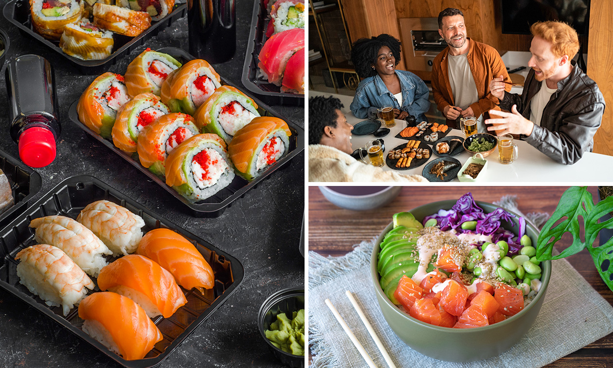 Pokébowl + frisdrank of sushibox (32 of 60 stuks) voor afhaal Pokébowl + frisdrank of sushibox (32 of 60 stuks) voor afhaal