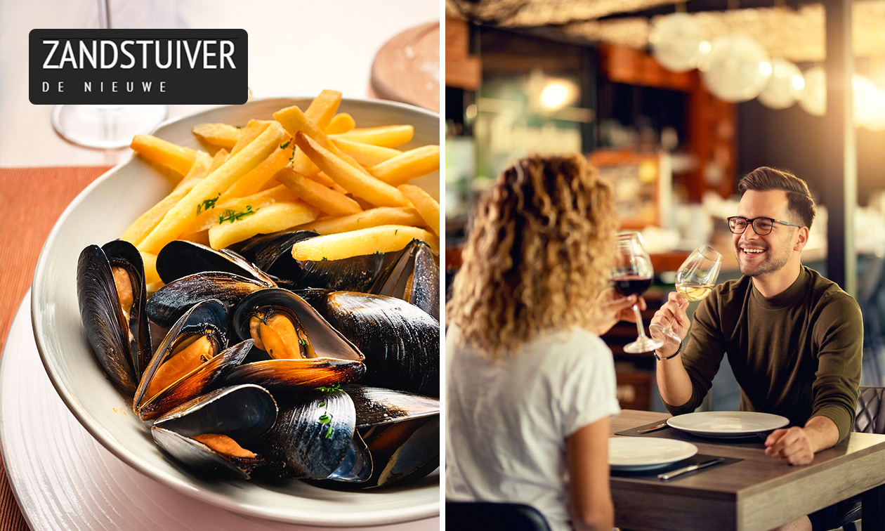 Mosselen naar keuze + friet + glas wijn