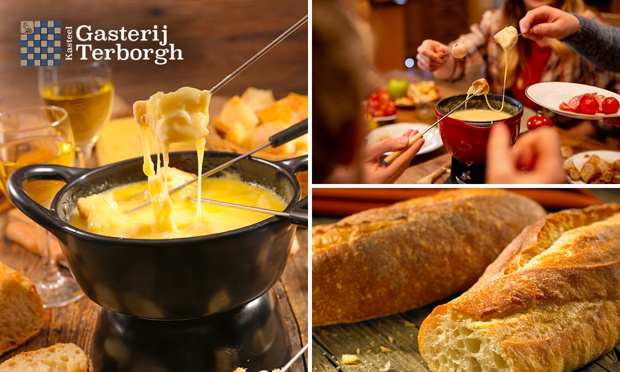 Kaasfondue met onbeperkt stokbrood + salade + fles wijn bij Kasteel Terborgh