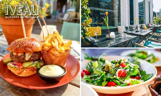 (Vega)burger + friet met mayonaise + salade + evt. dessert bij IVEAU Burgers & Wijnbar