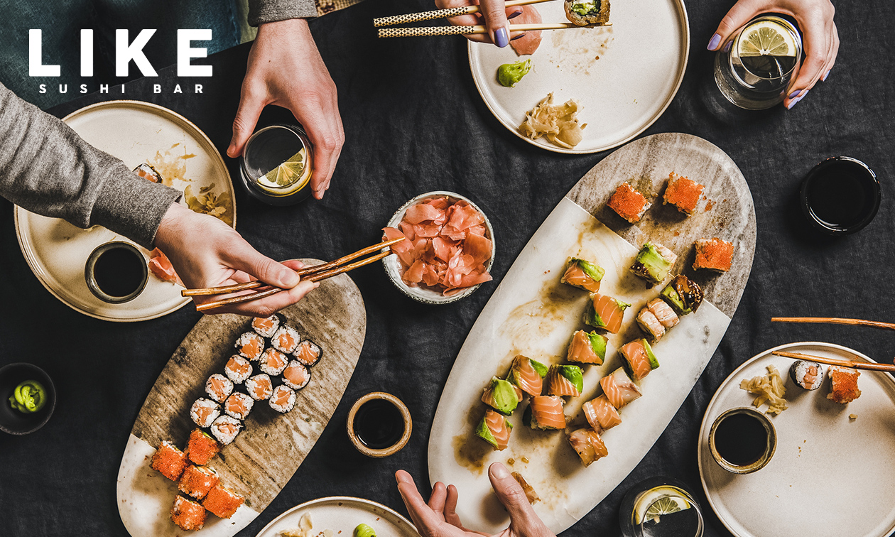 Sushibox voor afhaal (24, 48 of 72 stuks) bij LIKE Sushi Bar Sushibox voor afhaal (24, 48 of 72 stuks) bij LIKE Sushi Bar