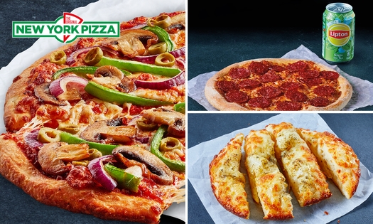 Pizza (25 cm) + bijgerecht of fris voor afhaal bij New York Pizza