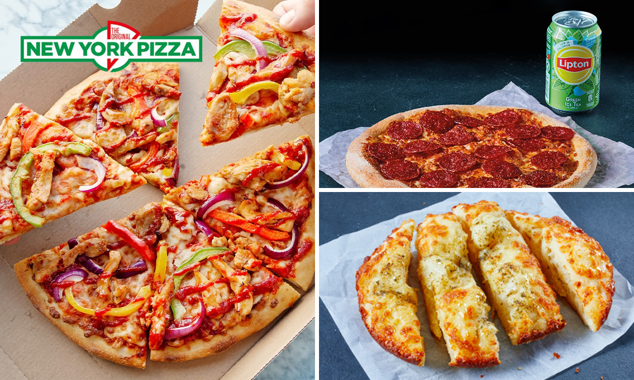 Pizza (25 cm) + garlic bread voor afhaal bij New York Pizza Verlengde Hereweg Pizza (25 cm) + garlic bread voor afhaal bij New York Pizza Verlengde Hereweg