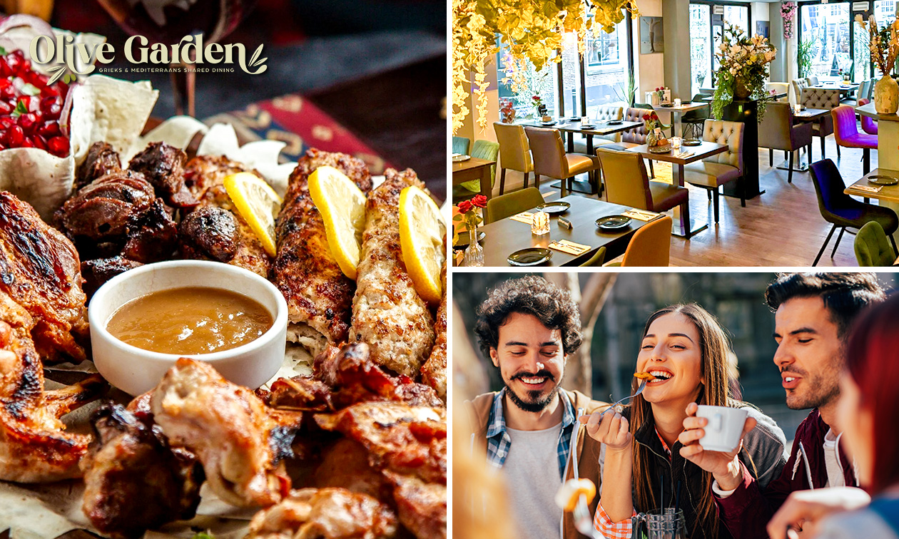 Grieks 3-gangen shared dining-diner + nagerecht bij Olive Garden Wijk bij Duurstede