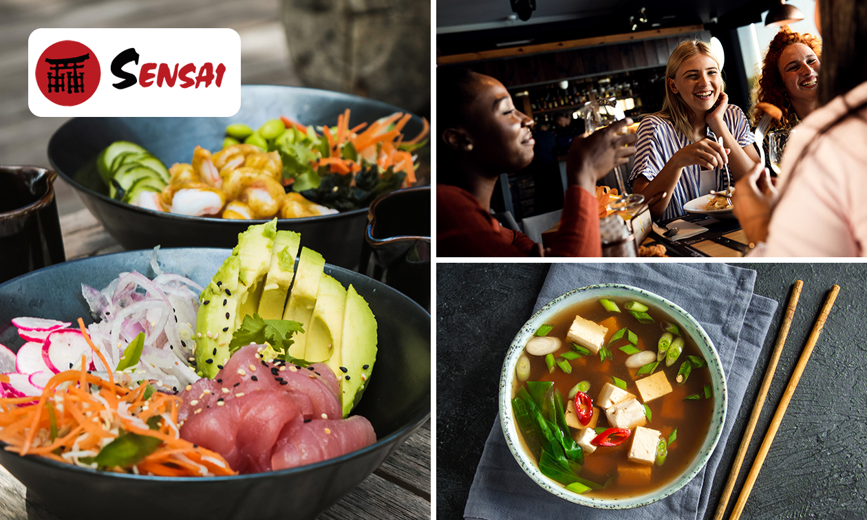 Pokébowl + soep of mini-loempia + dessert naar keuze bij Sensai