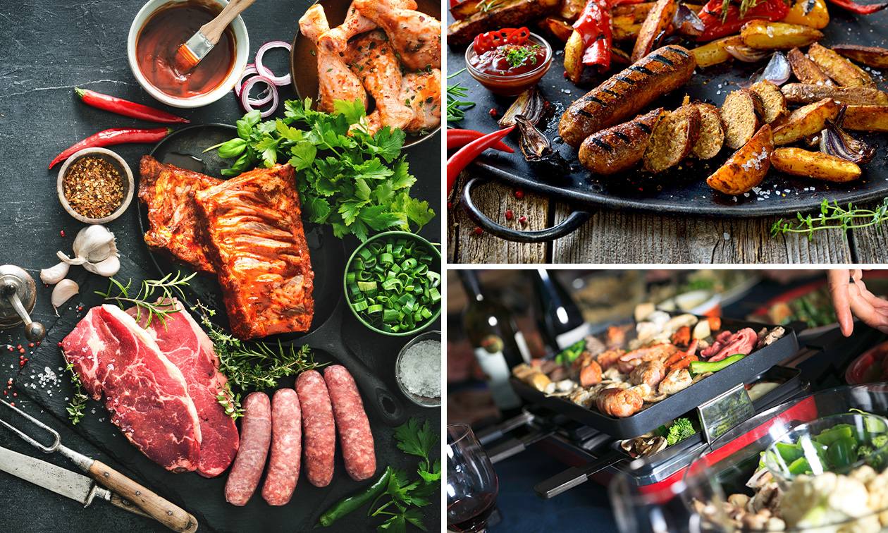 BBQ- of gourmetpakket of hapjespan of familie-vleespakket voor afhaal van Slagerij De Koetsier