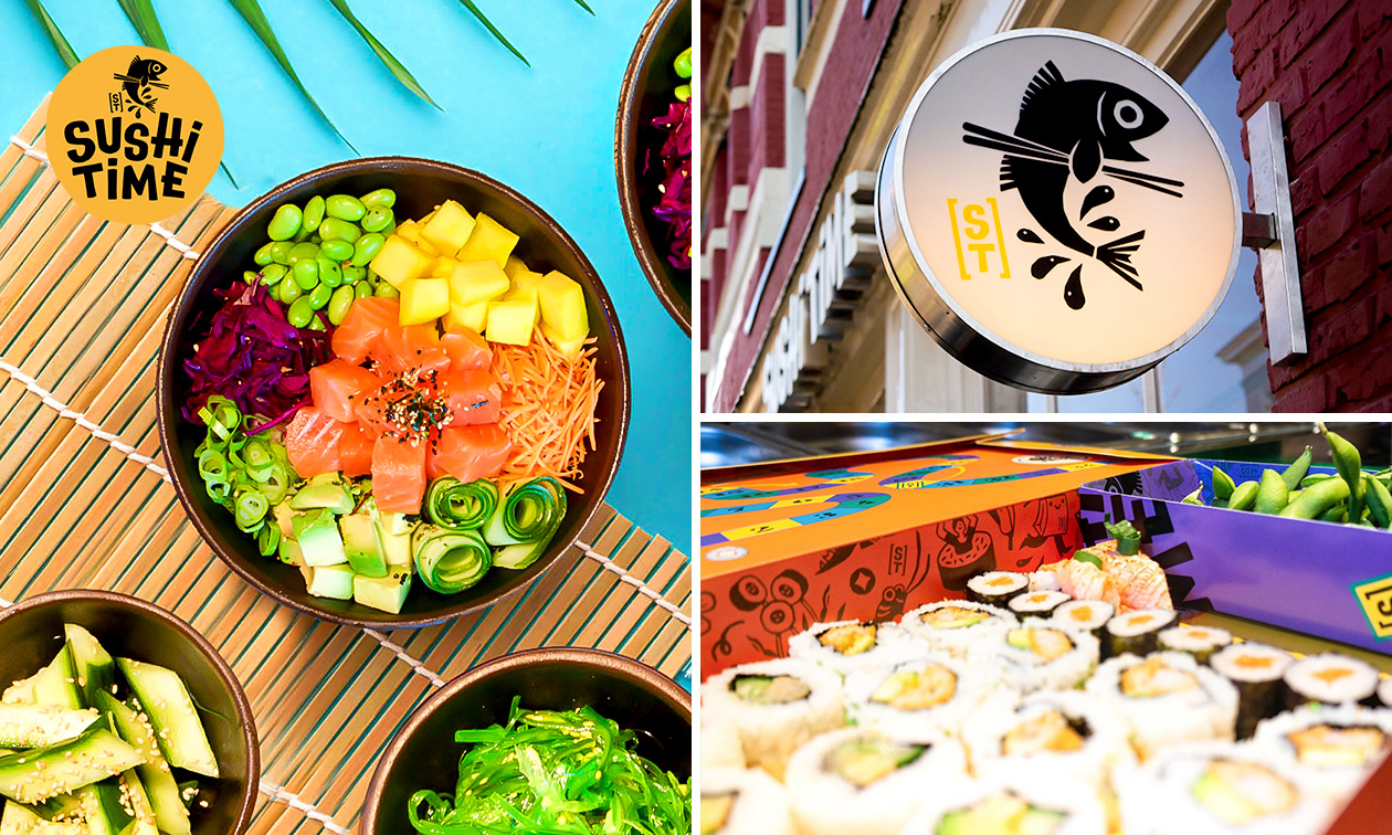 Sushibox (16, 32 of 72 stuks) of pokébowl + snack om af te halen bij Sushi Time Amersfoort