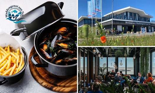 Pannetje mosselen (1 kg) + friet + saus + zeewiersalade bij Waddengenot aan Zee