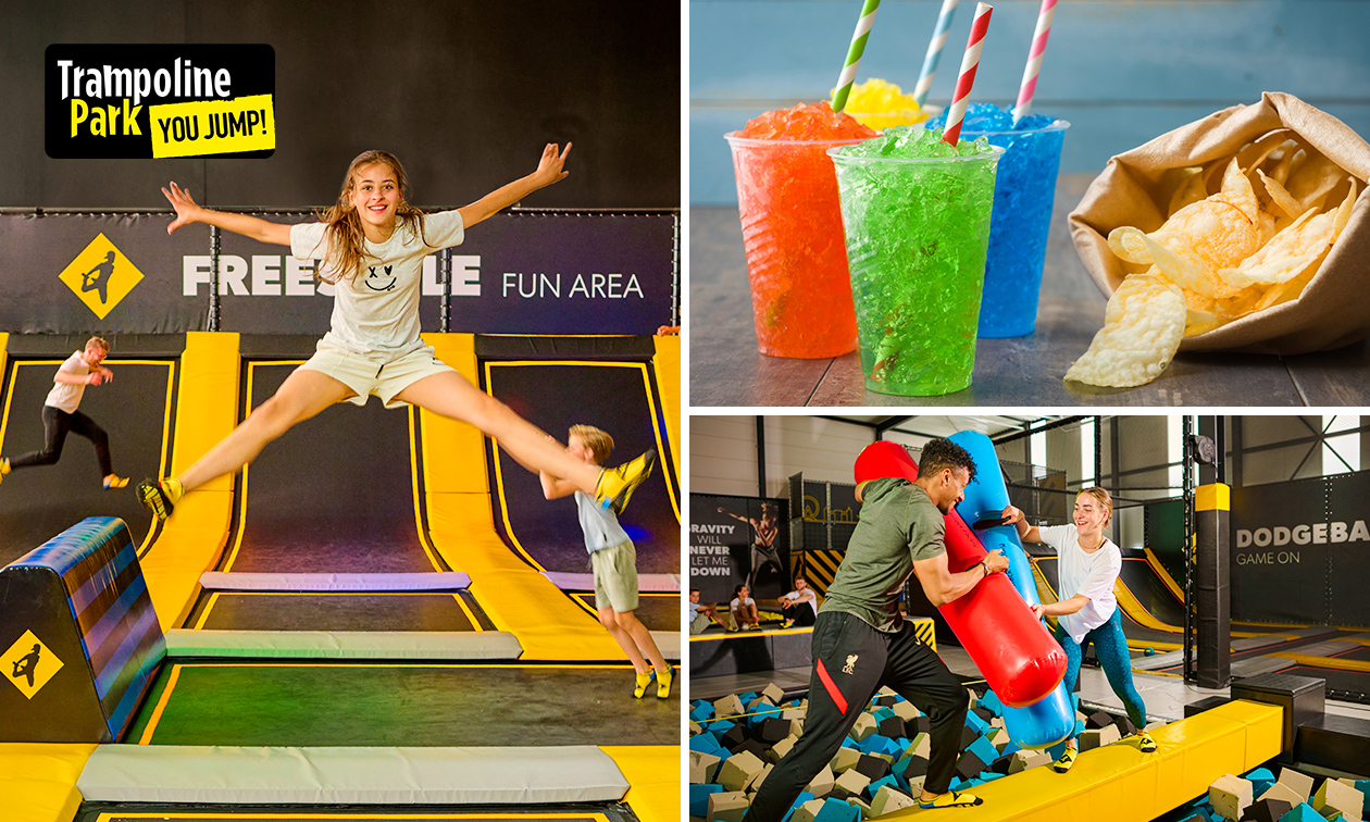 Jump ticket (90 of 120 min) voor You Jump Kerkrade + chips + slushy Jump ticket (90 of 120 min) voor You Jump Kerkrade + chips + slushy